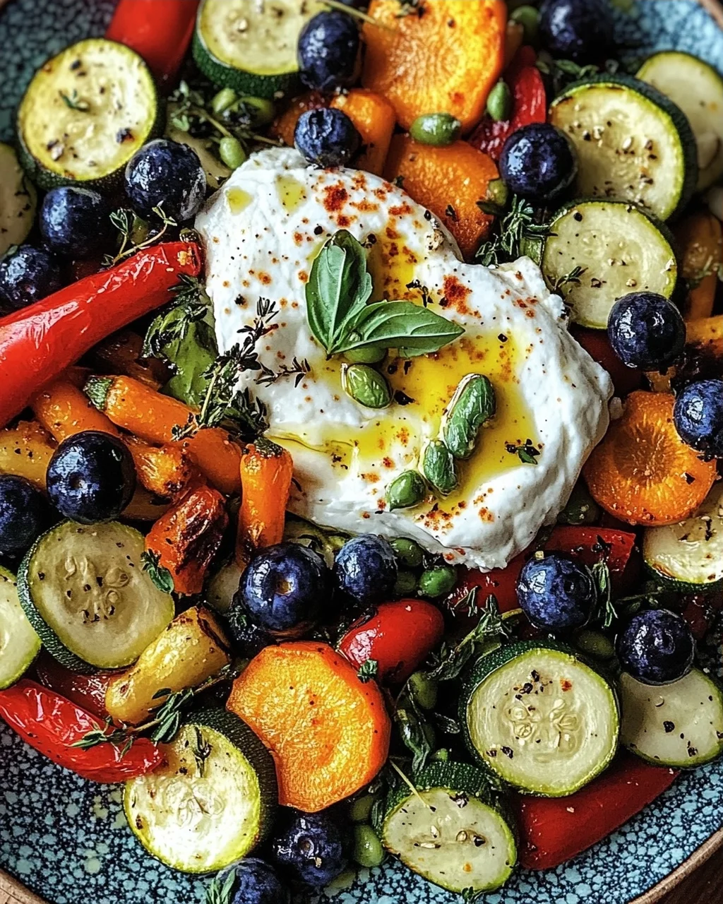 Burrata-Salat mit Ofengemüse und Blaubeeren