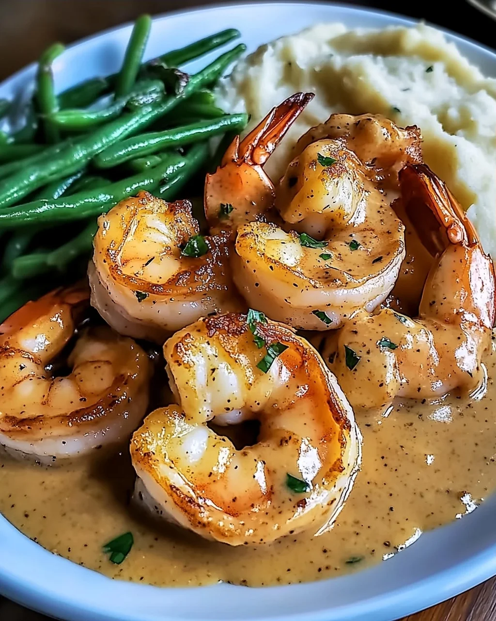 Cajun Garnelen mit Knoblauchcreme und Beilagen