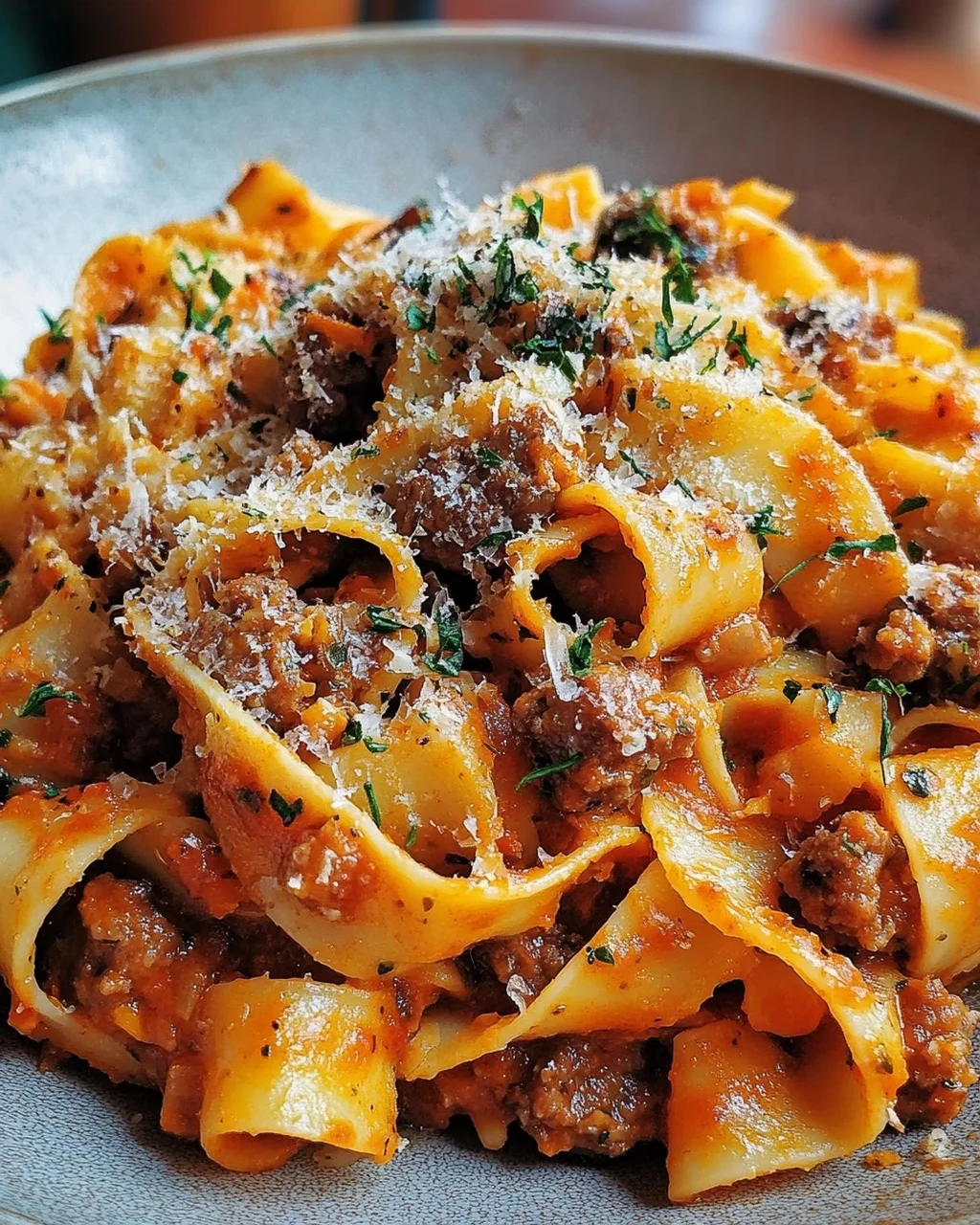 Cremige kalabrische Chili-Pappardelle mit Wurst und Fenchel