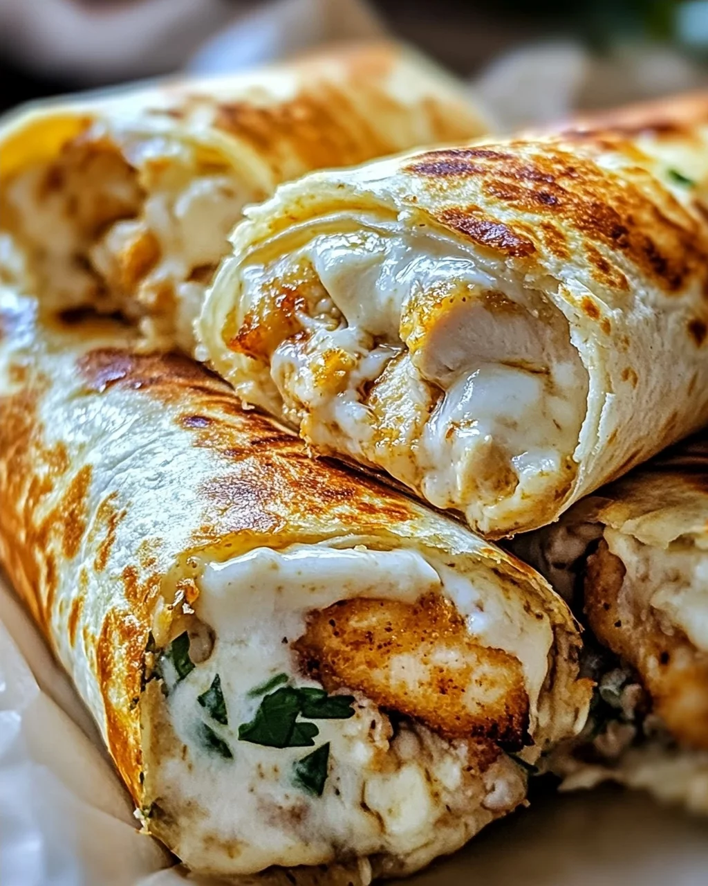 Crispy Cheesy Garlic Chicken Wraps