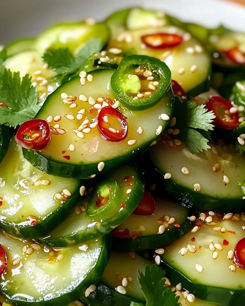 Erfrischender Asiatischer Gurkensalat mit Chili und Sesam