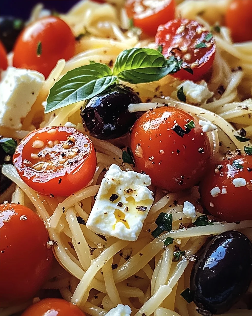 Griechische Reisnudeln mit Tomaten, Feta und Oliven