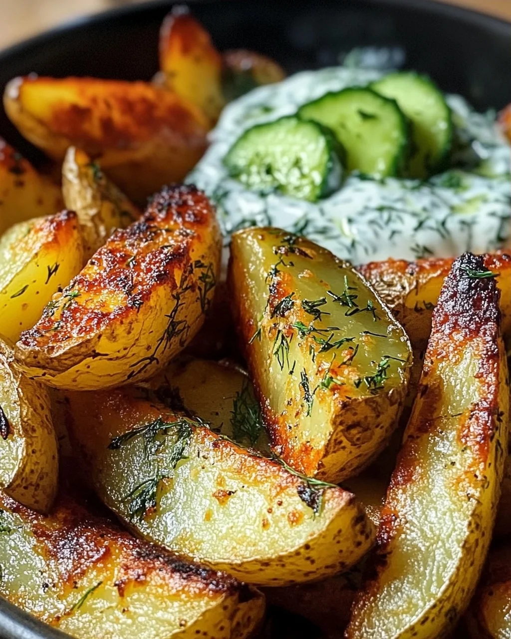 Kartoffelspalten mit Gurkendip