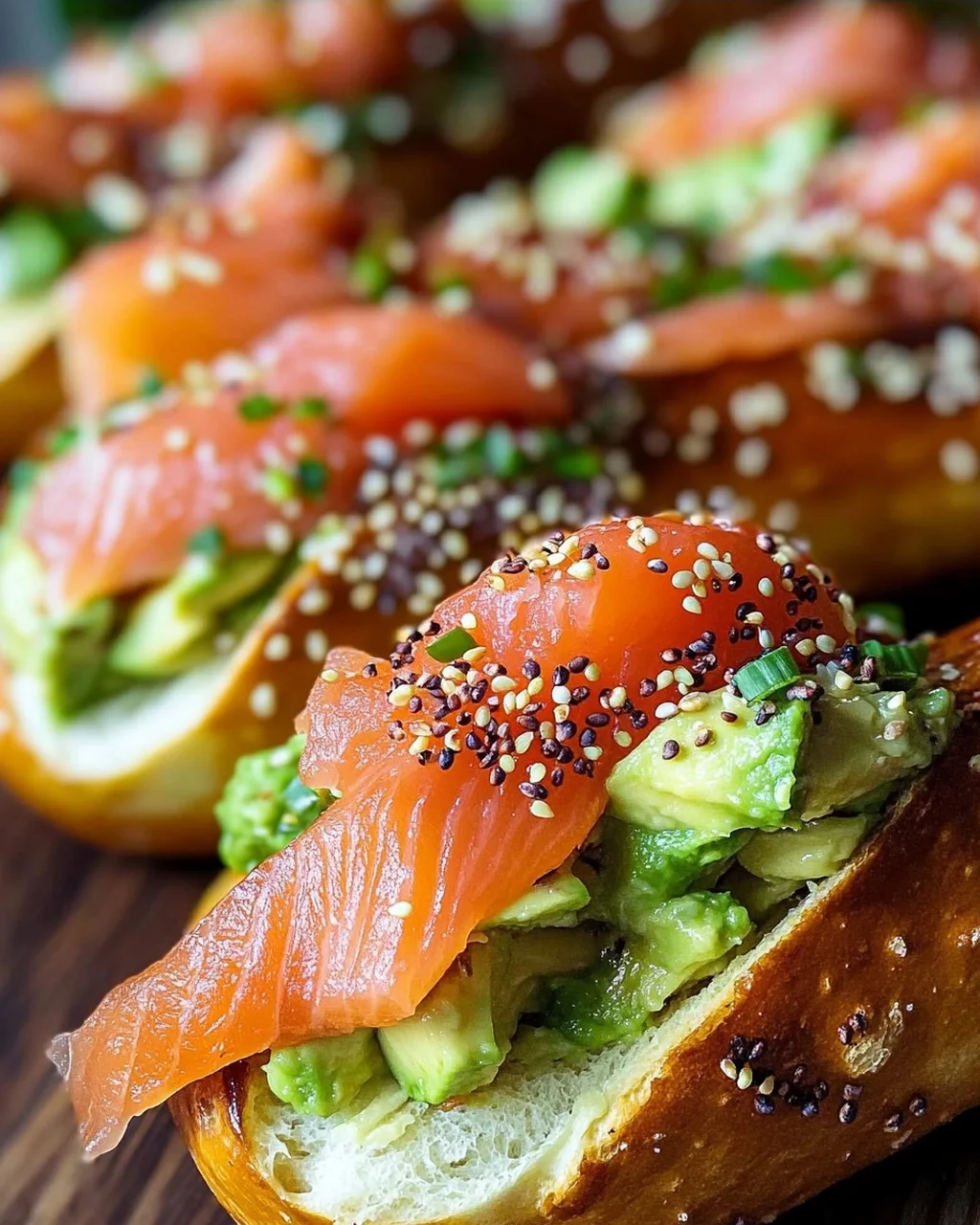 Lachs Avocado Laugenstange mit Topping