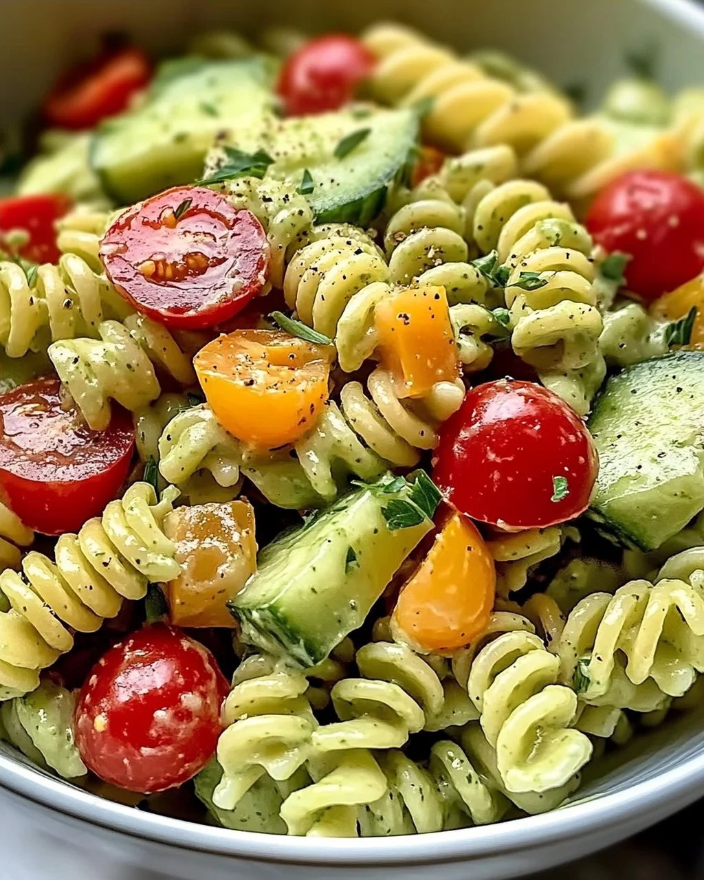 Milchfreier Avocado-Nudelsalat für den Sommer