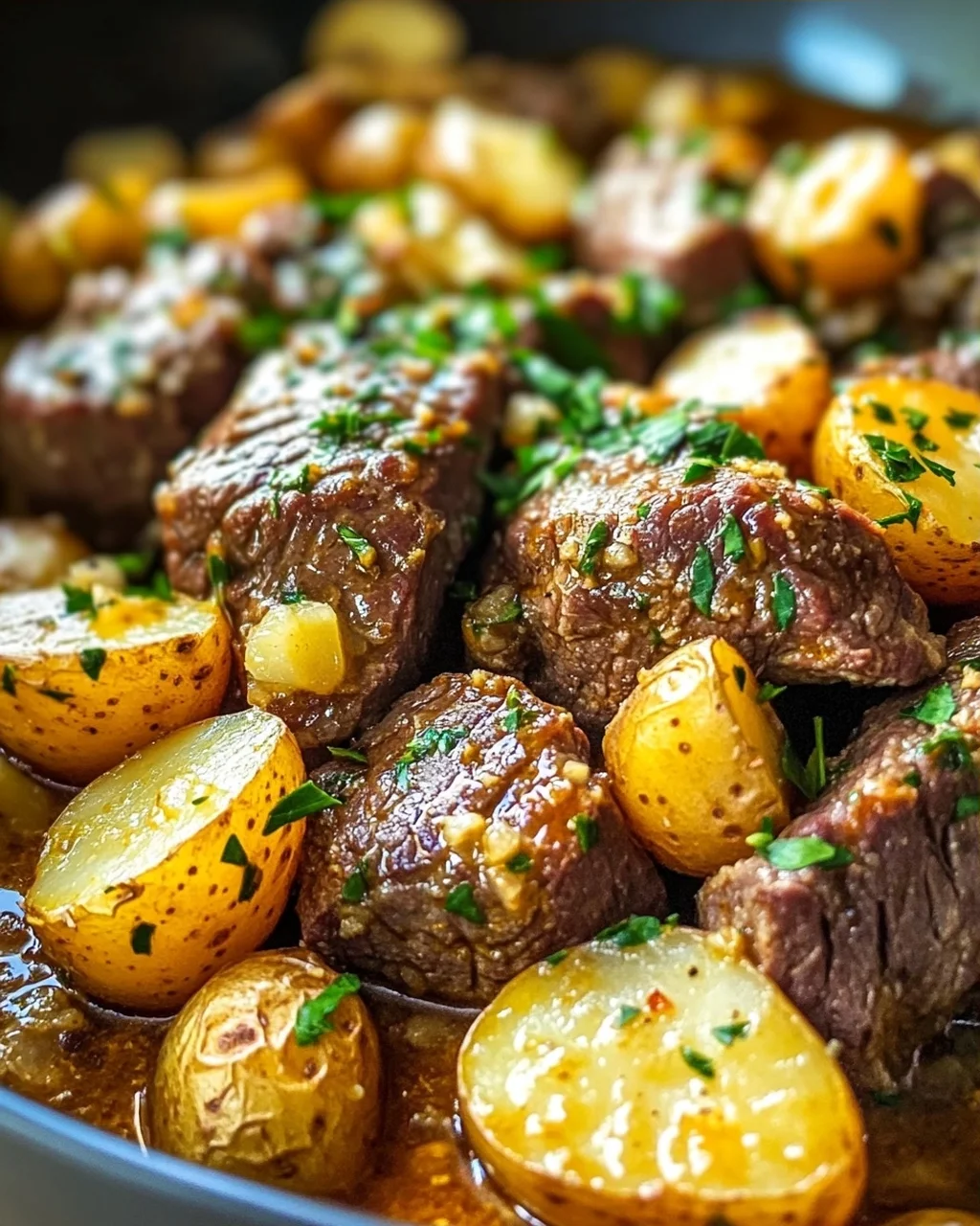 One Pot Slow Cooker Knoblauchbutter-Rindfleisch mit Kartoffeln