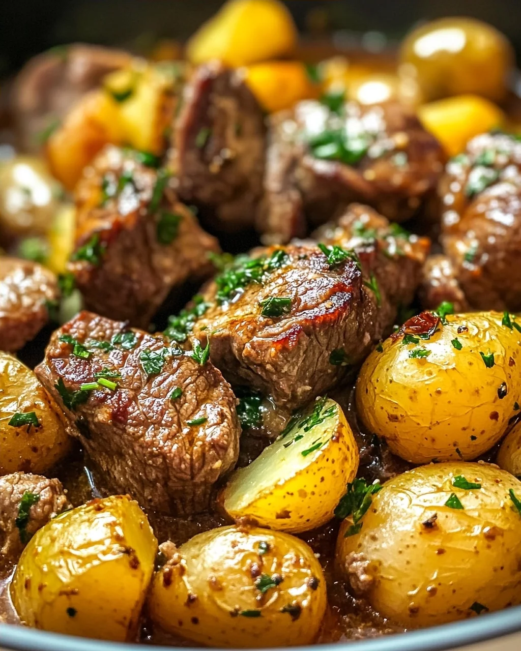One Pot Slow Cooker Knoblauchbutter-Rindfleisch mit Kartoffeln
