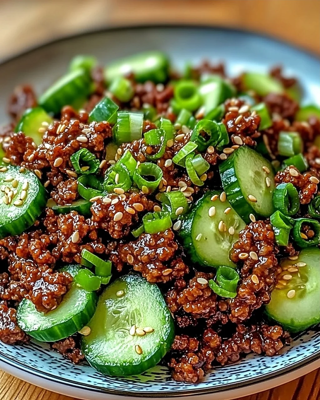 Scharfes Keto Koreanisches Hackfleisch mit Gurkensalat