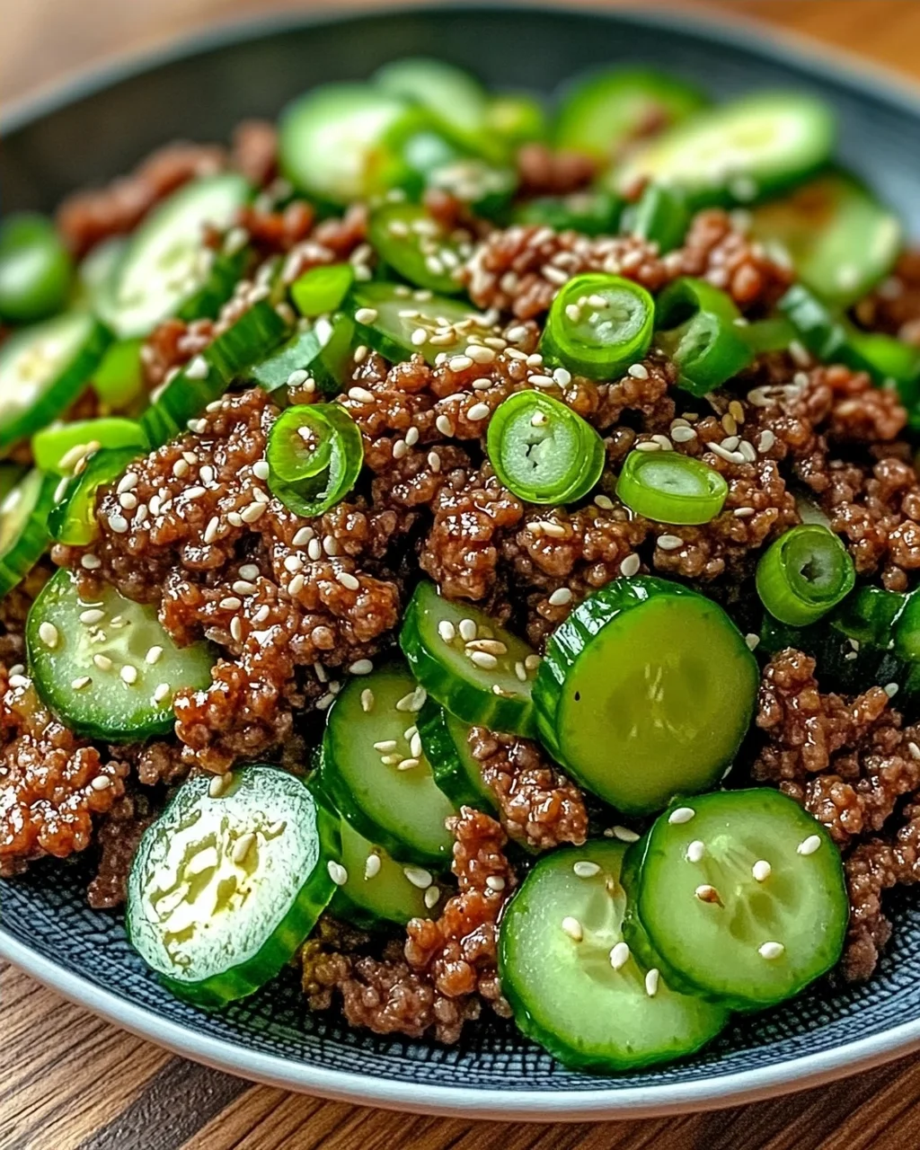 Scharfes Keto Koreanisches Hackfleisch mit Gurkensalat